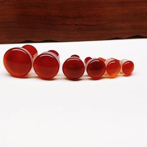 Red Agate Stone Plugs: Single Flare Stretched Ear Gauges (Pair)