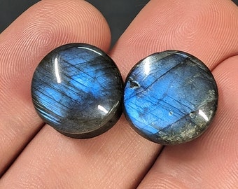 Pair of Blue 1/2" Inch (12mm) Labradorite Stone Plugs AAA Grade