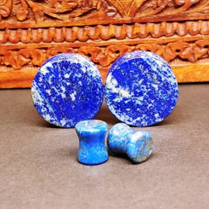 Stone Plugs Gauges - Lapis Lazuli Stone Plugs - Double Flare Body Jewelry for Stretched Ears - Natural Organic (Pair)