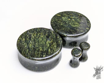 Stone Plugs Gauges - Serpentine Jasper Stone Plugs - Double Flare Body Jewelry for Stretched Ears - Natural Organic (Pair)