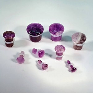 Stone Plugs Gauges - Amethyst Stone Plugs - Single Flare Body Jewelry for Stretched Ears - Natural Organic (Pair)