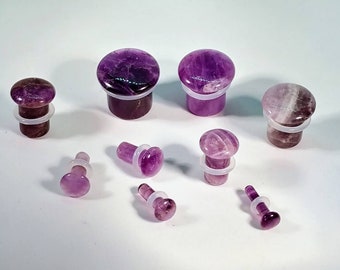Pair of Amethyst Organic Double Flared Polished Stone Ear Plugs Gauges 8-35mm US Pair of Amethyst Organic Double Flared Polished Stone Ear Plugs Gauges 8-35mm US