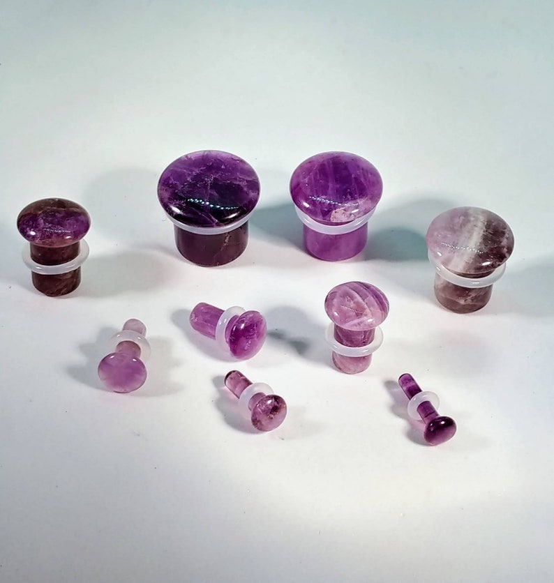 Stone Plugs Gauges Amethyst Stone Plugs Single Flare Body Jewelry for Stretched Ears Natural Organic Pair image 1