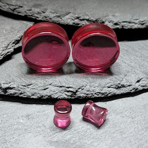 Pink Glass Plugs: Double Flare Stretched Ear Gauges (Pair)
