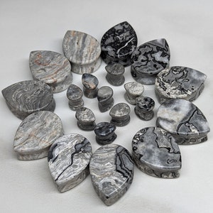 Teardrop Wave Jasper Stone Plugs: Double Flare Stretched Ear Gauges