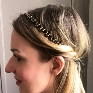Headband / headband / headband - crown - black and gold hair accessory with Swarovski-style pearls Ligne8