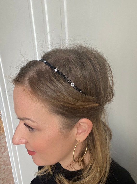 2 new Elegant Black and White Beaded Headbands Fascinator Feathers Dot White Black Mesh Races Woman  main image 4