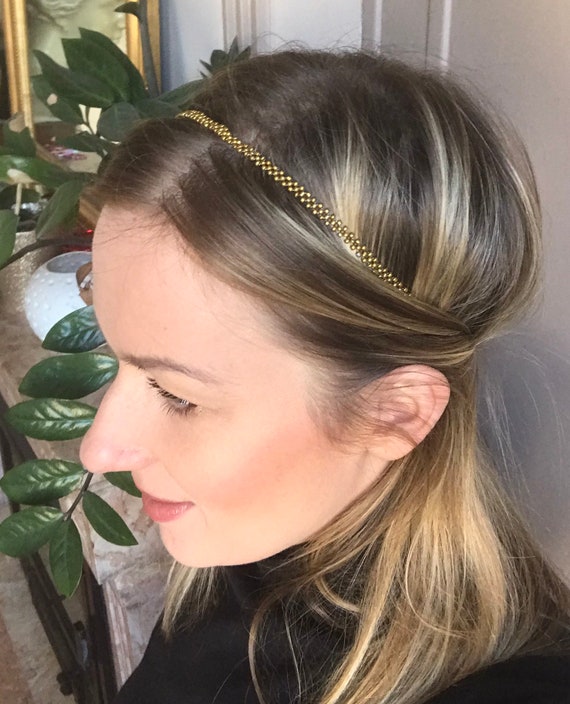 Headband doré / bandeau / serre tête / accessoire de coiffure / chaînette /  couronne / en perles / doré Ligne8 -  France