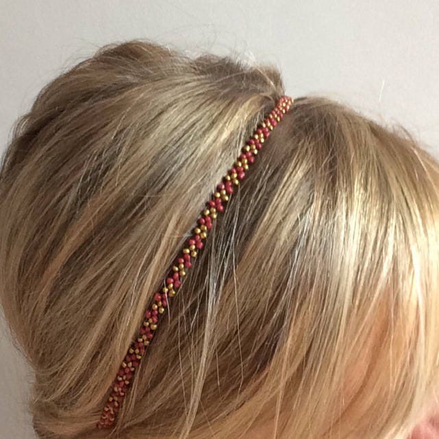 Headband/Bandeau/Serre Tête/Bijou de Tête/Accessoire Coiffure/Accessoire Cheveux Mode Doré et Rouge 