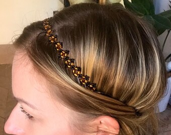 Headband / bandeau / serre tête / couleur cuivre et noir / en perles / accessoire de coiffure / couronne / Ligne8