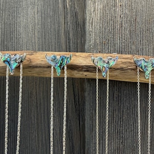 Whales tails abalone sea shell driftwood wall mounted necklace holder, necklace hanger, necklace organizer, display jewelry holder