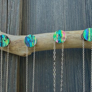Abalone Sea Shell Driftwood Wall Mounted Necklace Holder, Wall Hanger, Jewelry Organizer, Natural Beach Hanging