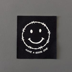 Happy Face Barbed Wire Patch: Goth Punk Sew-On Applique