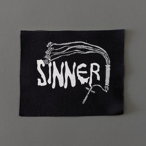 Sinner Sew-On Punk Patch: Screen Printed Resist Patch