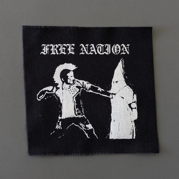Écusson antiraciste Free Nation, à coudre pour vestes et jeans, écusson punk DIY en croûte, imprimé fait main en tissu noir