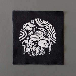 Frog Fabric Patch Sew-On, Mushroom patch for clothes, Frog art on fabric