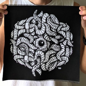 Worms Sew on Back Patch | Horror Punk Patch | Screen Printing Patch for Jackets, Bags & more | DIY Craft Textile Art