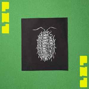 Pill bug - Sew On Patches for Jackets & More • Screen printing Creepy patch • Roly polies textile art | DIY Insect patches