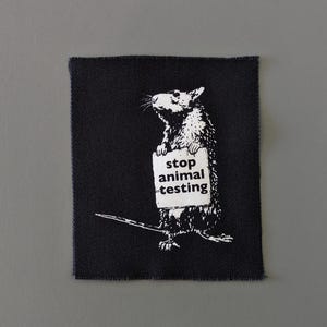 Rat Animal Rights Patch, Punk Protest Sew-On, Screen Printed DIY Fabric Statement
