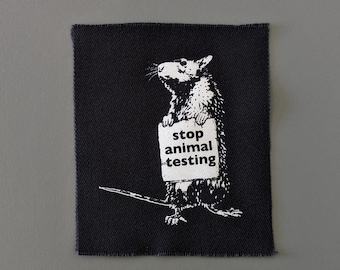 Rat Animal Rights Patch, Punk Protest Sew-On, Screen Printed DIY Fabric Statement