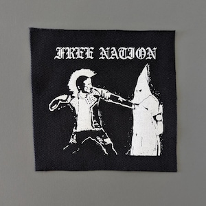 Free Nation Patch, DIY Crust Punk Aufnäher, Anti Rassismus Siebdruck Stoffabzeichen
