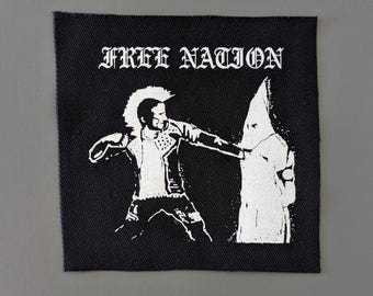 Free Nation Patch, DIY Crust Punk Sew-On, Anti Racism Screen Printed Fabric Badge