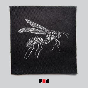 WASP - Sew on Bug Patch for jackets, hats, jeans & more by PUNKNDEAD | Insect art silkscreen on Fabric