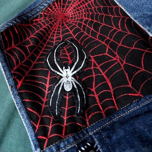 Spider Sew on patch for Jackets, Jeans & more • DIY Craft Supply • Silkscreen Fabric art • Horror Goth Cloth patches