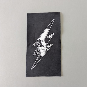 Skull Lightning Patch - Punk Jacket Sew On Patches, Screen Printed