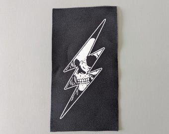 Skull Lightning Patch - Punk Jacket Sew On Patches, Screen Printed
