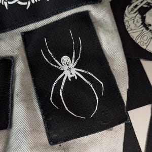 Spider Sew on patch for Jackets, Jeans & more • DIY Craft Supply • Silkscreen Fabric art • Horror Goth Cloth patches