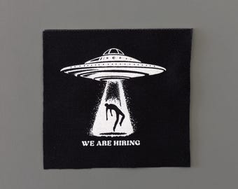 Ufo Alien Patch Spaceship | Cloth Patches for jackets, hats, bags & more | Sew on fabric art | Screen printed art