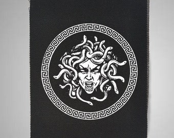 Medusa, Mythology, Fabric, Punk, Patches, Patch, Sew on Patch, Punk Accessories, Punk Patches, gothic jacket, punk vest, horror backpack