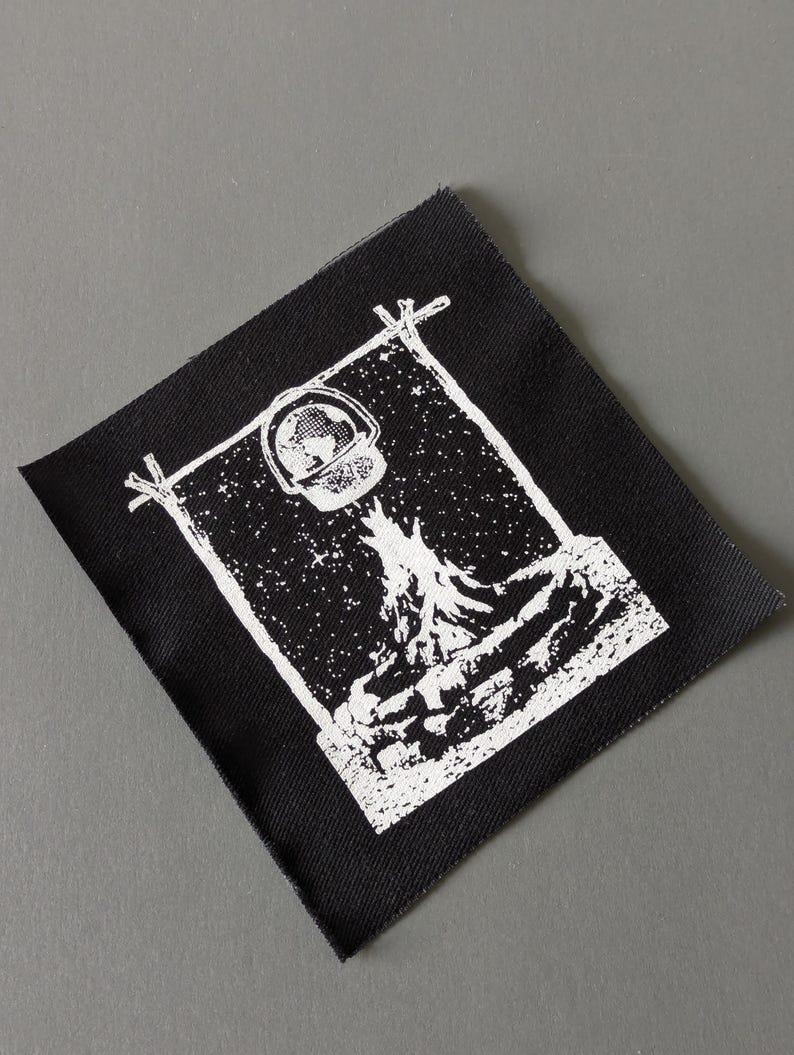 Global Warming Screen Print Patch, Backpack Camp Patch, Sew on Patches, Black Fabric Prints image 3