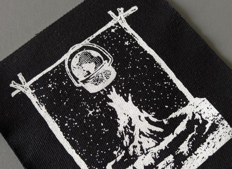 Global Warming Screen Print Patch, Backpack Camp Patch, Sew on Patches, Black Fabric Prints image 5