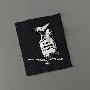 Parche para coser con el lema "Derechos de los Animales Rata": Letrero de protesta punk, arte serigrafiado en tela