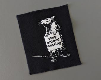 Rat Animal Rights Sew On Patch: Punk Protest Sign, Screen Printed Fabric Art