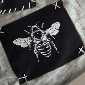 BEE Sew on patch • Gift patch for jeans, jackets & more • Bug screen printing art on fabric by PUNKNDEAD