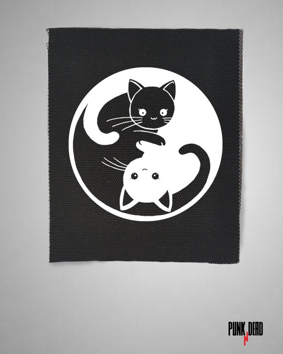 Ying Yang Cat Punk Patch Japanese Cat Samurai Patch Etsy