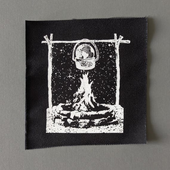 Global Warming Screen Print Patch, Backpack Camp Patch, Sew on Patches, Black Fabric Prints