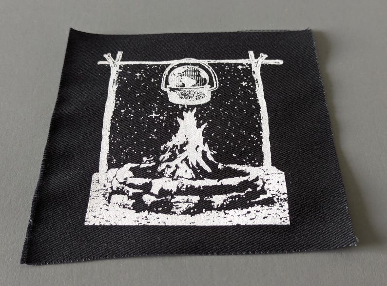 Global Warming Screen Print Patch, Backpack Camp Patch, Sew on Patches, Black Fabric Prints image 7