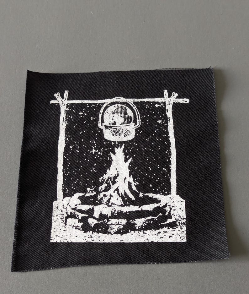 Global Warming Screen Print Patch, Backpack Camp Patch, Sew on Patches, Black Fabric Prints image 2
