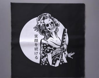Patch punk japonais au dos | Coudre des patchs pour vêtements | Impression sérigraphique Geisha