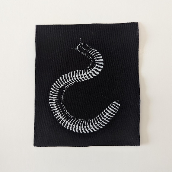 MILLIPEDE  Sew On Nature Patch • Arthropod Patch Black and White silkscreen fabric art by PUNKNDEAD