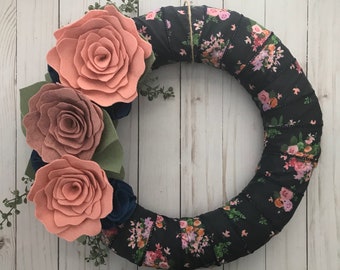 Felt flower wreath • Wreath • Ribbon wrapped wreath • Spring wreath