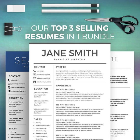 resume templates bundle of 3 best resume templates easy resume template bundle with cover letter minimalist resume instant download primer resume templates