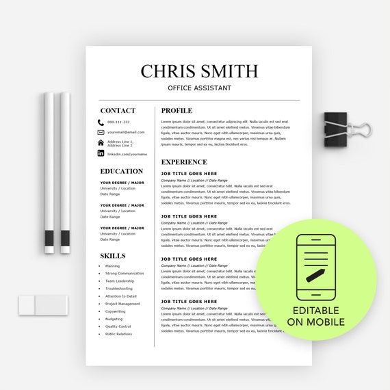 Resume Template Mobile Desktop Microsoft Word Resume Cover Letter Resume Design Professional Cv Template Instant Download