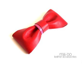 Red leather bow brooch. Christmas party bow accessory. Pretty December hostess gift