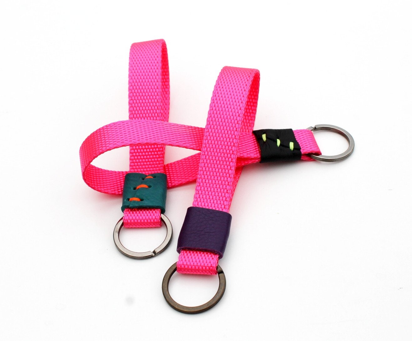 Neon pink keychain / Nylon key strap / Turquoise / Teen girl | Etsy