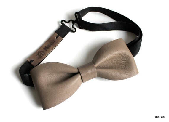 Mens Leather Bow Tie Warm Grey Grey Bow Tie Lambskin Etsy